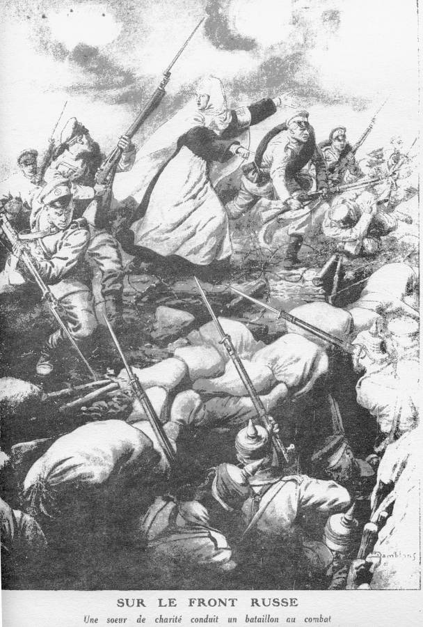 Sur le front russe - Une soeur de charite conduit un bataillon au combat.jpg
